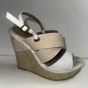 Mia Women’s Gracemarie Espadrille Wedges Size 6.5 Gently Used White Beige Strap